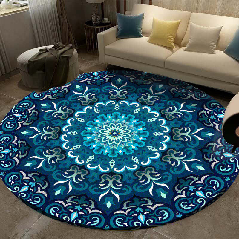 Sikunuo | Multicolored Living Room Carpet Turkish Floral Swirl Rug Synthetic Non-Slip Pet-Friendly Machine Washable Carpet