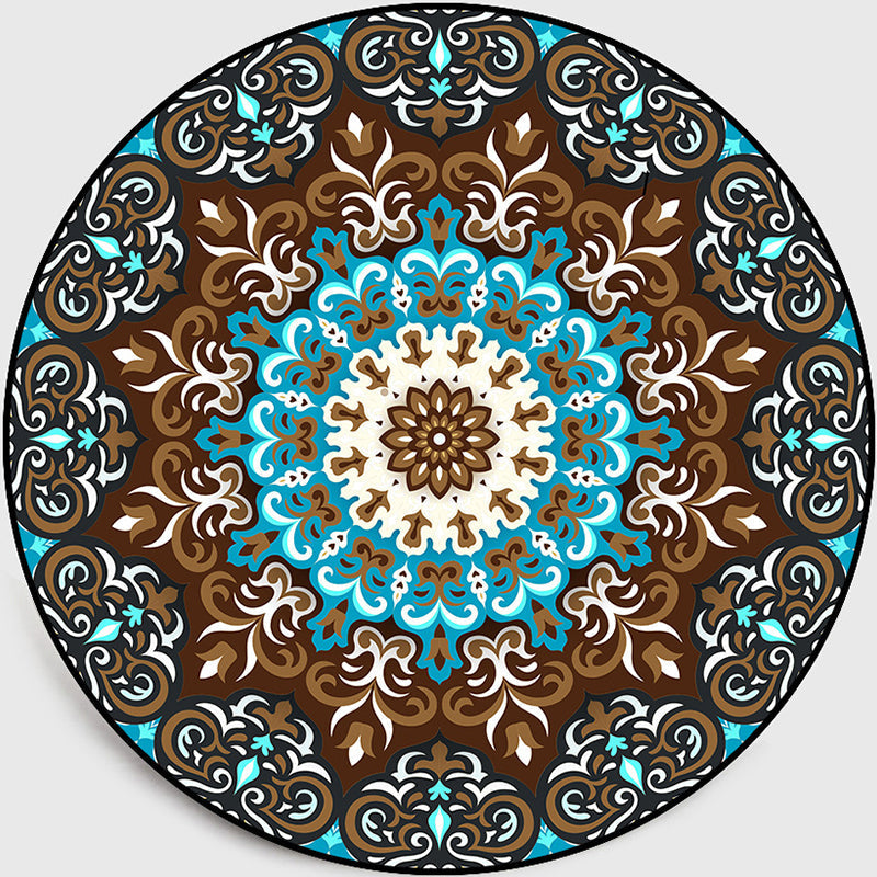 Sikunuo | Multicolored Living Room Carpet Turkish Floral Swirl Rug Synthetic Non-Slip Pet-Friendly Machine Washable Carpet