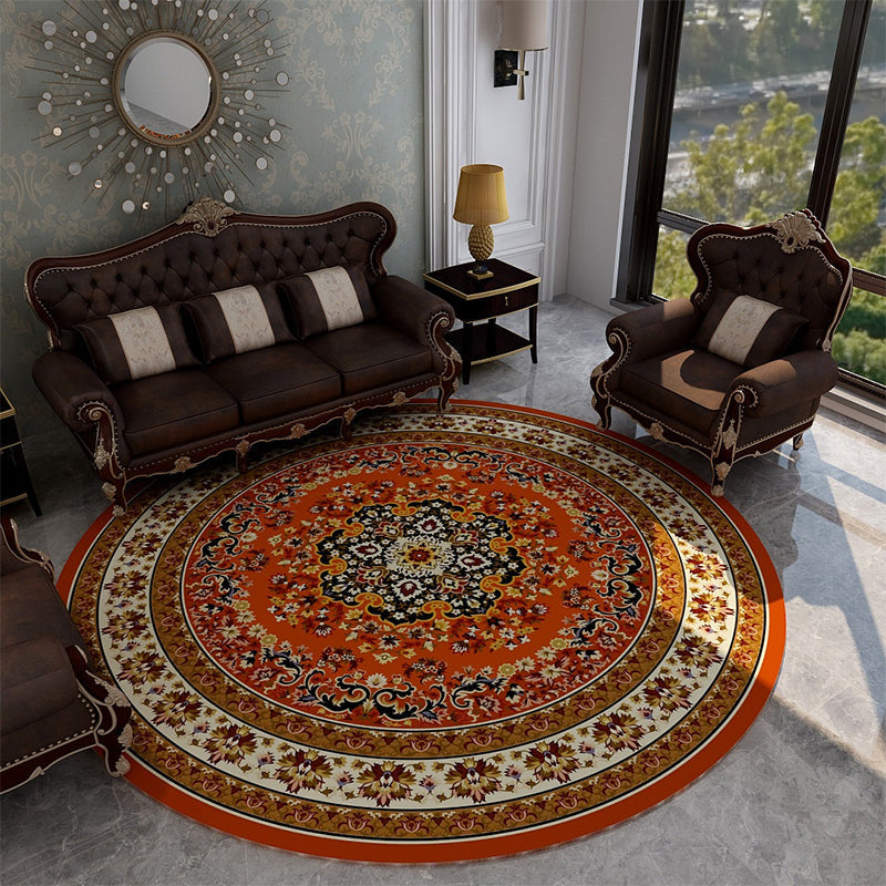Sikunuo | Retro Floral Rug Multicolored Oriental Rug Polyester Pet-Friendly Non-Slip Back Washable Rug for the Bedroom