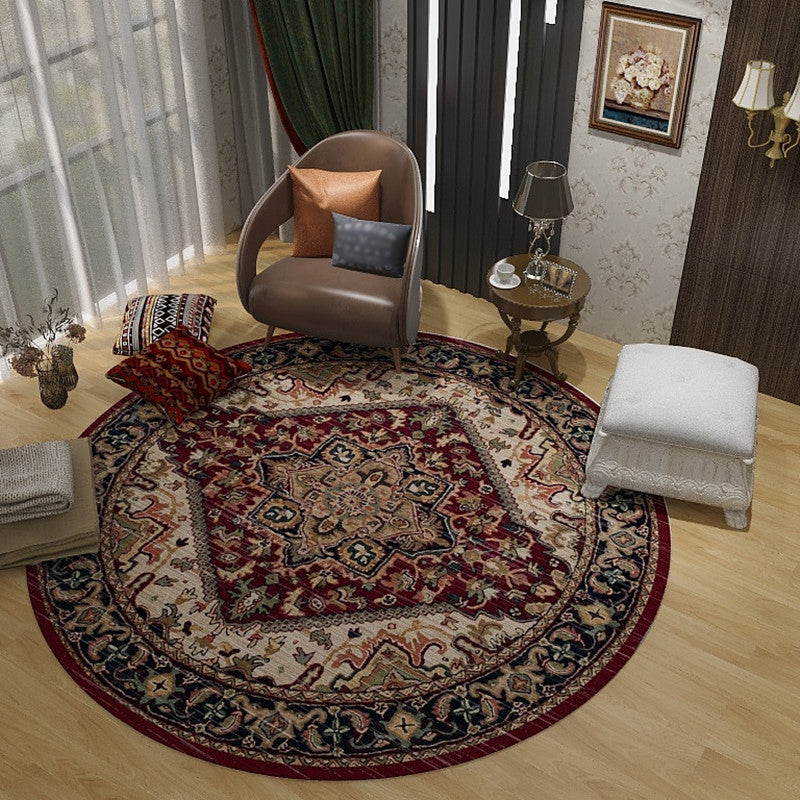 Sikunuo | Retro Floral Rug Multicolored Oriental Rug Polyester Pet-Friendly Non-Slip Back Washable Rug for the Bedroom