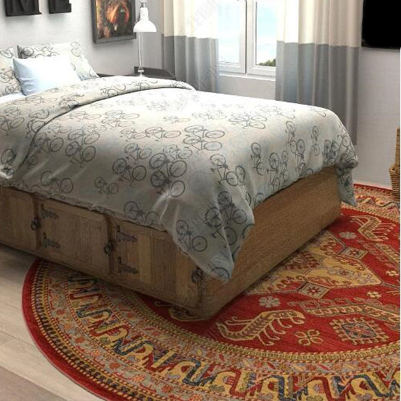 Sikunuo | Retro Floral Rug Multicolored Oriental Rug Polyester Pet-Friendly Non-Slip Back Washable Rug for the Bedroom