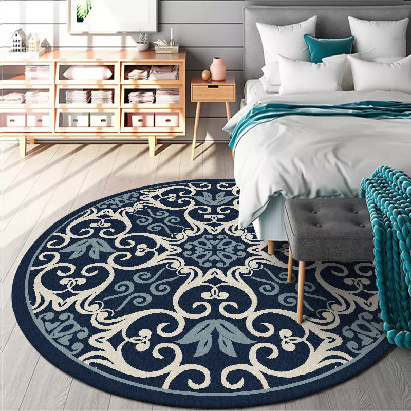Sikunuo | Moroccan Bedroom Rug Multicolor Scroll Pattern Rug Synthetic Non-Slip Washable Pet-Friendly Indoor Rug