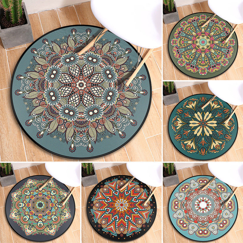 Sikunuo | Tribal Mandala Indoor Rug Multicolored Moroccan Rug Synthetic Non-Slip Stain Resistant Pet Friendly Rug for Room