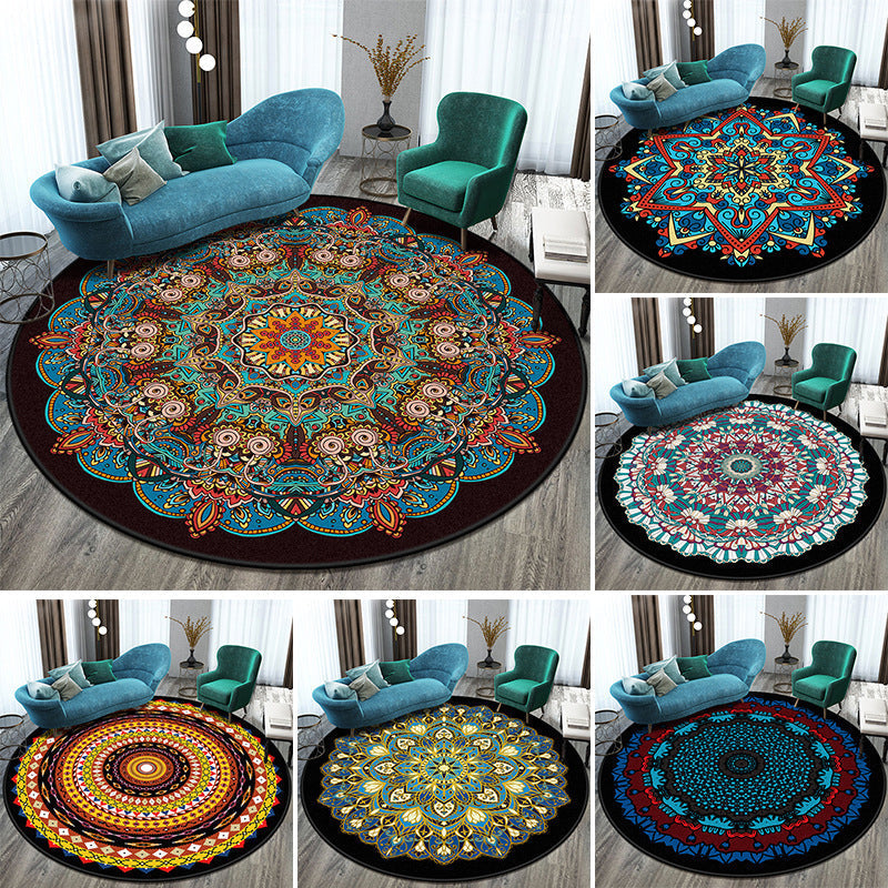 Sikunuo | Bohemian Living Room Rug Multicolored Mandala Rug Polyester Stain Resistant Washable Non-Slip Backing Rug for Hallway