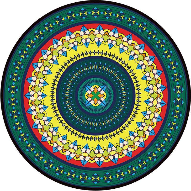 Sikunuo | Bohemian Living Room Rug Multicolored Mandala Rug Polyester Stain Resistant Washable Non-Slip Backing Rug for Hallway