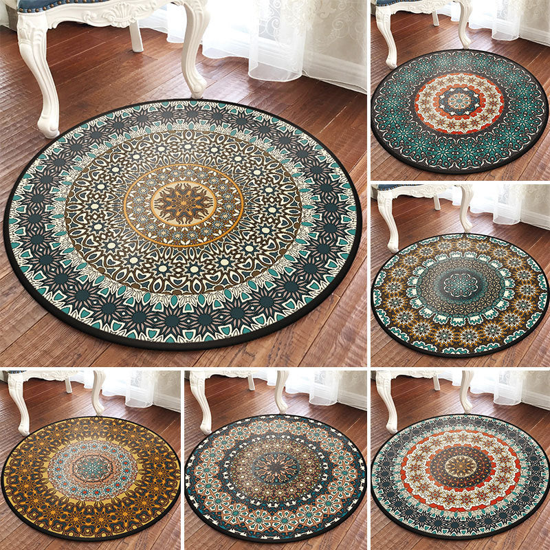 Sikunuo | Traditional Multicolored Moroccan Carpet Polypropylene Mandala Area Rug Non-Slip Machine Washable Stain Resistant Rug for Rome