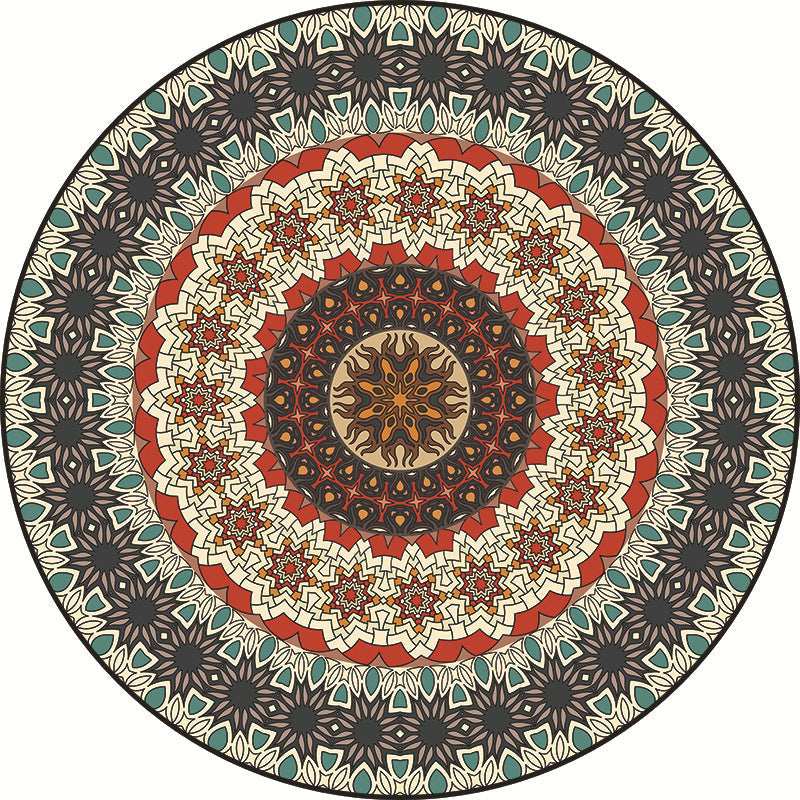 Sikunuo | Traditional Multicolored Moroccan Carpet Polypropylene Mandala Area Rug Non-Slip Machine Washable Stain Resistant Rug for Rome