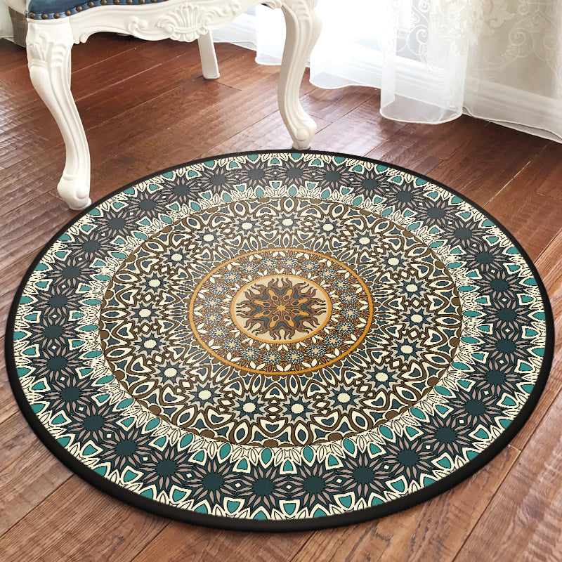 Sikunuo | Traditional Multicolored Moroccan Carpet Polypropylene Mandala Area Rug Non-Slip Machine Washable Stain Resistant Rug for Rome