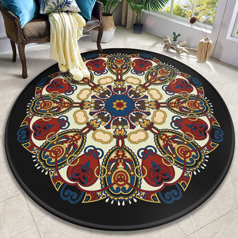 Sikunuo | Colorful Mandala Carpet Polyester Turkish Indoor Carpet Non-Slip Back Machine Washable Pet-Friendly Rug for Seating Area