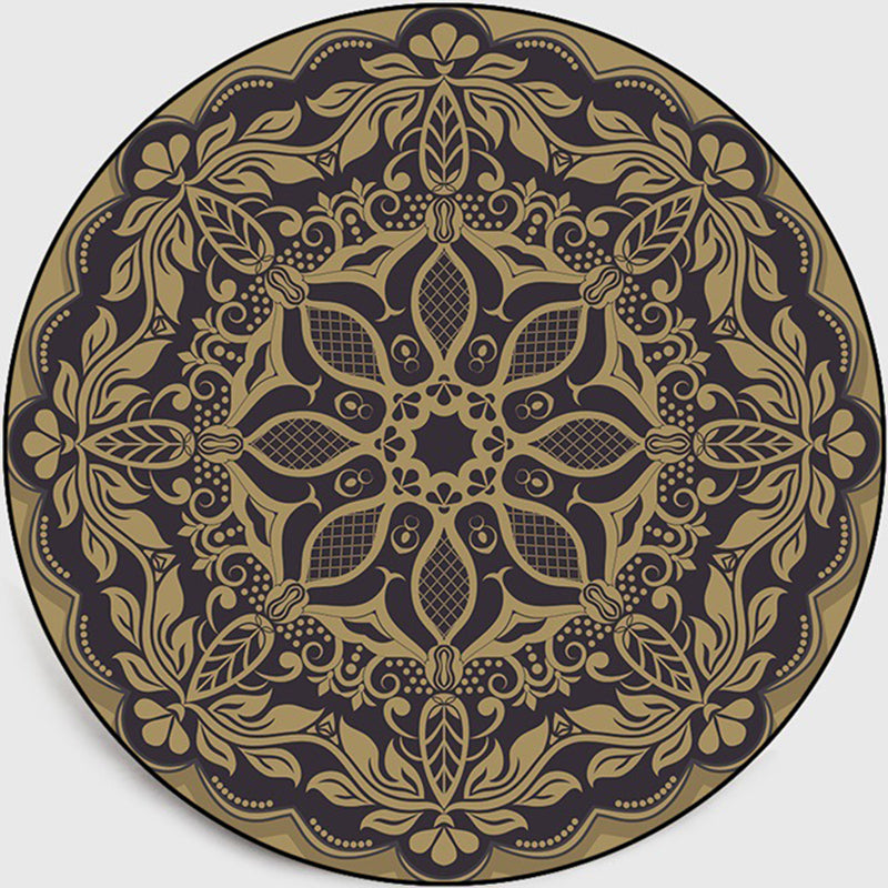 Sikunuo | Retro Dark Colored Moroccan Carpet Polypropylene Mandala Pattern Carpet Washable Non-Slip Pet-Friendly Carpet for the Living Room