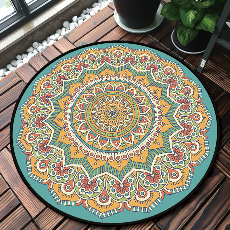 Sikunuo | Classic Multicolor Mandala Rug Polypropylene Moroccan Rug Stain Resistant Machine Washable Non-Slip Rug for the Door