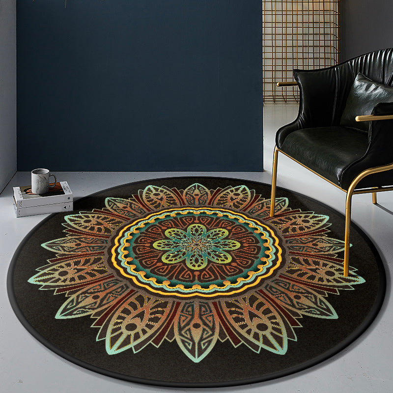 Sikunuo | Persian Bedroom Rug Multicolor Tribal Floral Rug Polyester Stain Resistant Non-Slip Back Washable Area Rug