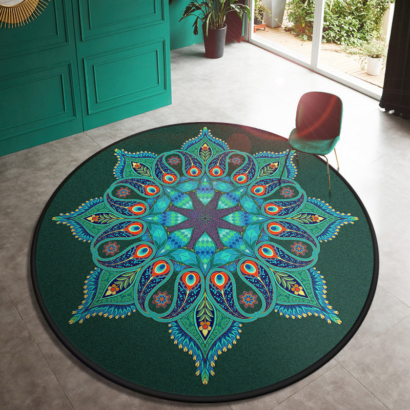 Sikunuo | Multi Color Doormat Moroccan Flowers Area Rug Synthetic Non-Slip Stain Resistant Pet Friendly Rug