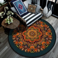 Sikunuo | Retro Mandala Indoor Carpet Dark Color Moroccan Rug Polypropylene Non-slip Pet-friendly Washable Carpet for Living Room