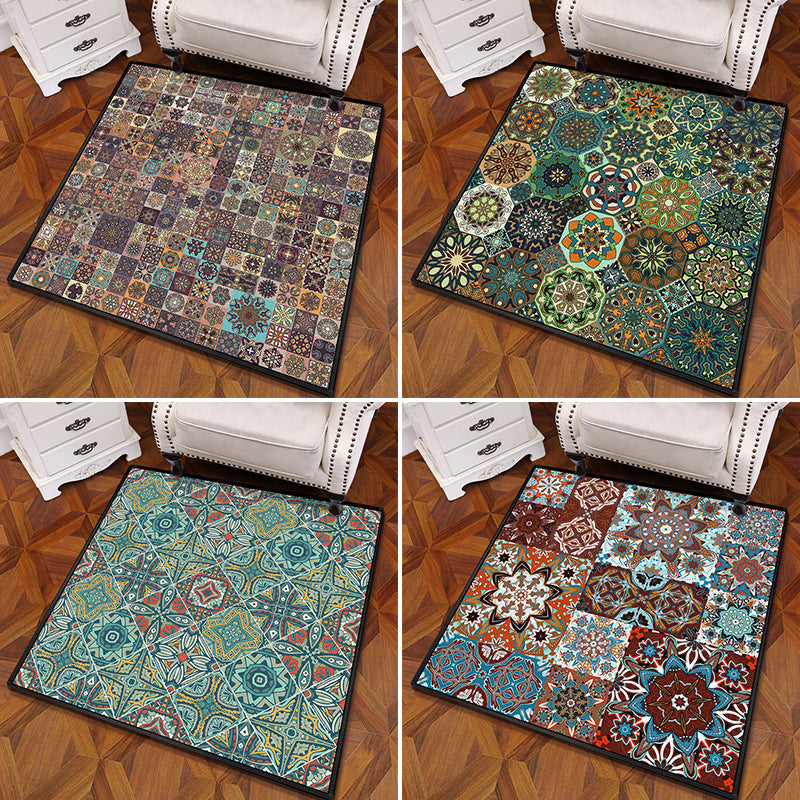 Sikunuo | Multicolored Mandala Rug Polypropylene Turkish Carpet Non-Slip Backing Stain-Resistant Machine Washable Carpet for Bedroom