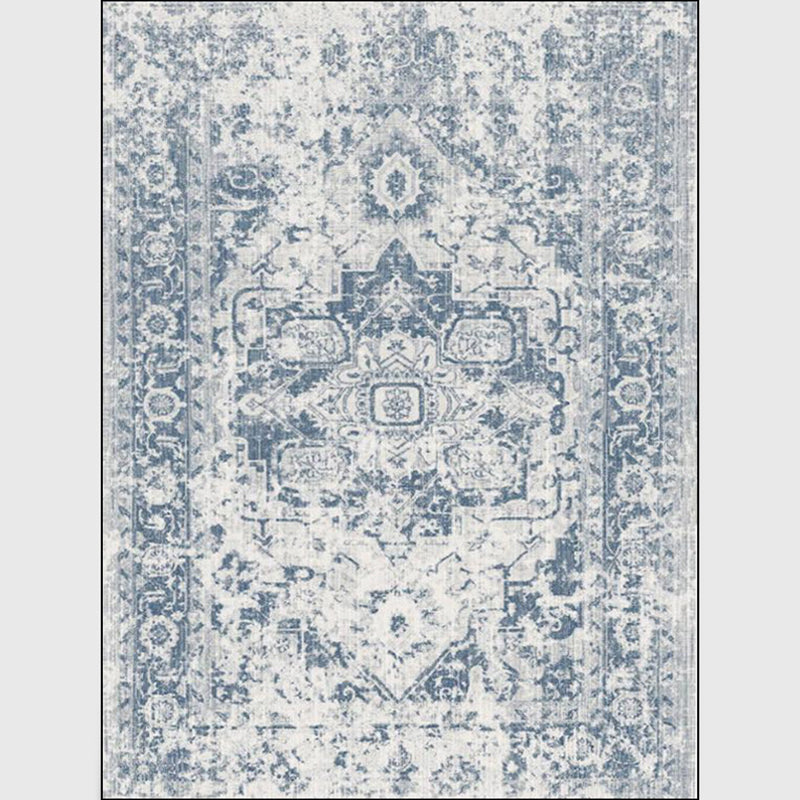 Sikunuo | Stonewashed Light Blue Flower Carpet Polyester Moroccan Carpet Non-Slip Back Stain Resistant Machine Washable Carpet for Lounge Area