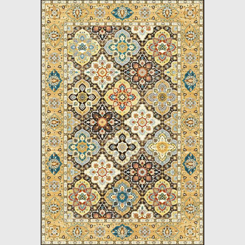 Sikunuo | Persian four-leaf pattern carpet gold polypropylene carpet flooring machine washable stain-resistant anti-slip backing carpet for living room