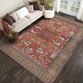 Sikunuo | Red Persian Style Carpet Synthetic Geometric Area Rug Washable Non-Slip Backing Stain Resistant Carpet for Room