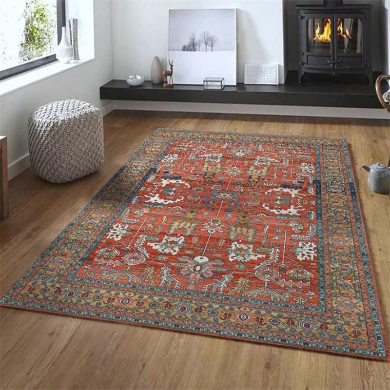 Sikunuo | Red Persian Style Carpet Synthetic Geometric Area Rug Washable Non-Slip Backing Stain Resistant Carpet for Room