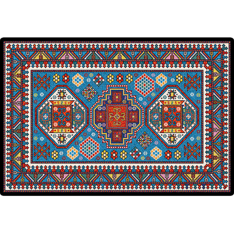 Sikunuo | Turkish Meeting Room Carpet Multicolor Symmetrical Tribal Pattern Carpet Polypropylene Non-Slip Stain Resistant Washable Carpet