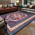 Sikunuo | Turkish Meeting Room Carpet Multicolor Symmetrical Tribal Pattern Carpet Polypropylene Non-Slip Stain Resistant Washable Carpet