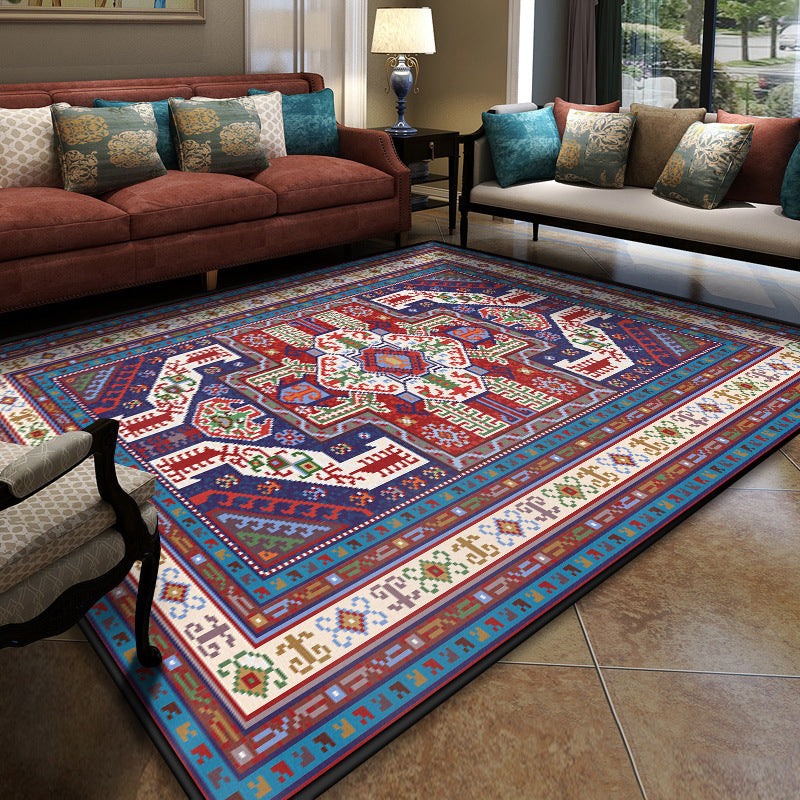 Sikunuo | Turkish Meeting Room Carpet Multicolor Symmetrical Tribal Pattern Carpet Polypropylene Non-Slip Stain Resistant Washable Carpet