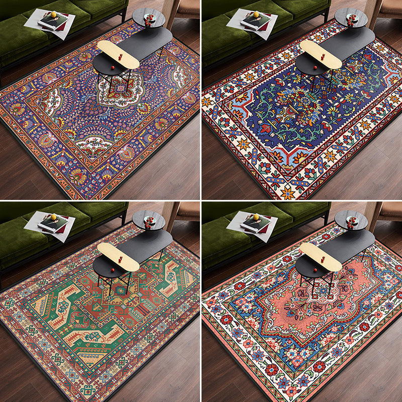 Sikunuo | Persian tribal patterned carpet Multicolored polyester carpet Stain-resistant Pet-friendly Non-slip backing Carpet for bedroom
