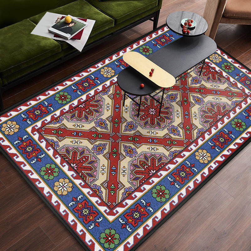 Sikunuo | Persian tribal patterned carpet Multicolored polyester carpet Stain-resistant Pet-friendly Non-slip backing Carpet for bedroom