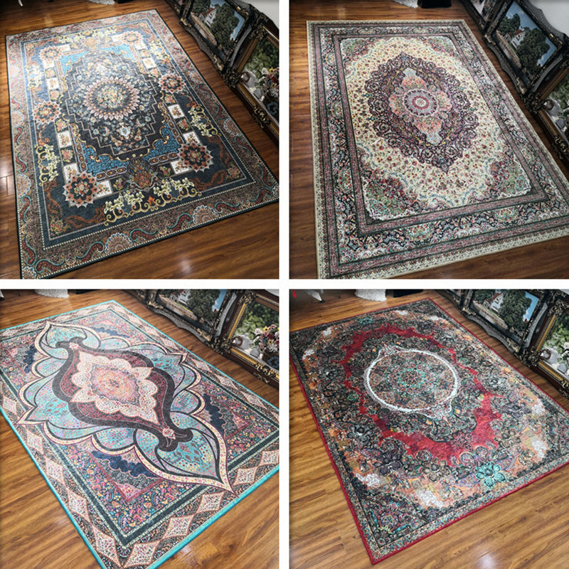 Sikunuo | Glam Persian Indoor Dress Multicolored Floral Pattern Dress Non-Slip Back Machine Washable Pet Friendly Carpet for Living Room