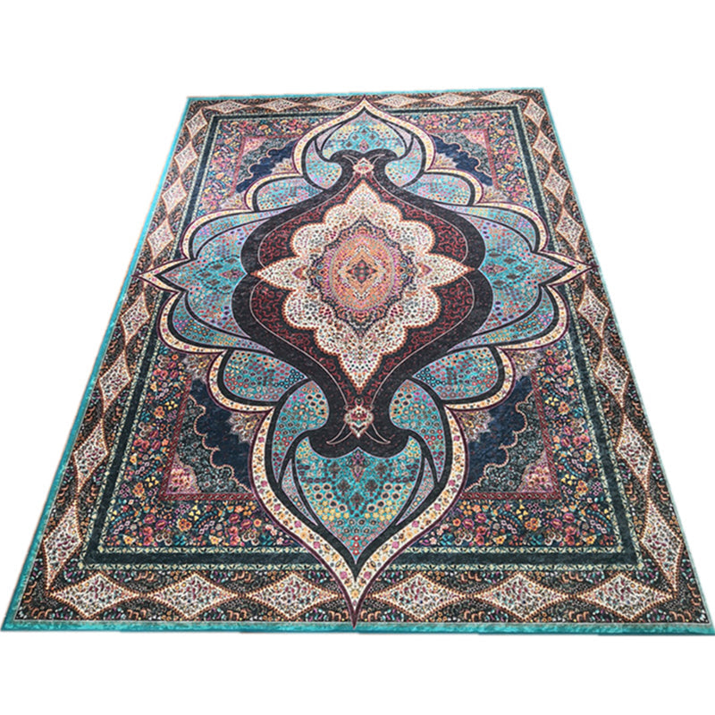 Sikunuo | Glam Persian Indoor Dress Multicolored Floral Pattern Dress Non-Slip Back Machine Washable Pet Friendly Carpet for Living Room