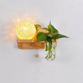 Sikunuo | Ball-shaped Nightstand Lamp Rattan 1-Light Modern Wall Lamp with Pull Switch in Wood