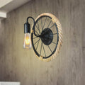 Sikunuo | 1 Light Open Bulb Wall Lamp Industrial Black Rope Wall Mounted Lamp with Wheel Shape