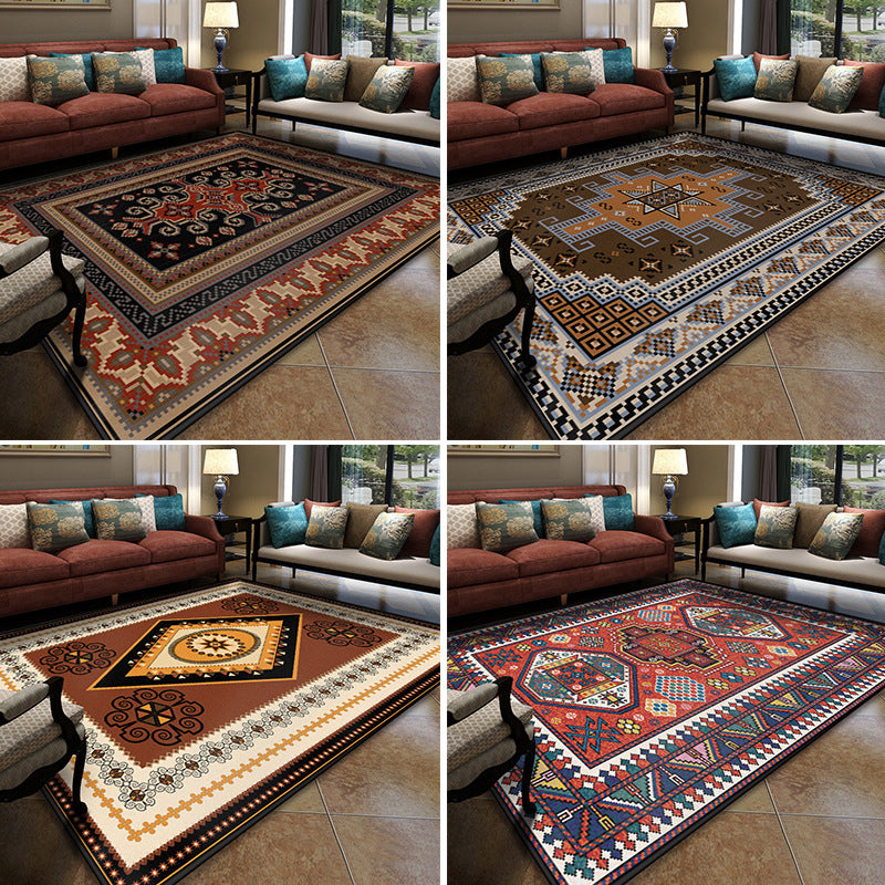 Sikunuo | Turkish symmetrical geometric pattern rug Multicolored polypropylene rug Pet-friendly Non-slip Stain-resistant rug for hallway