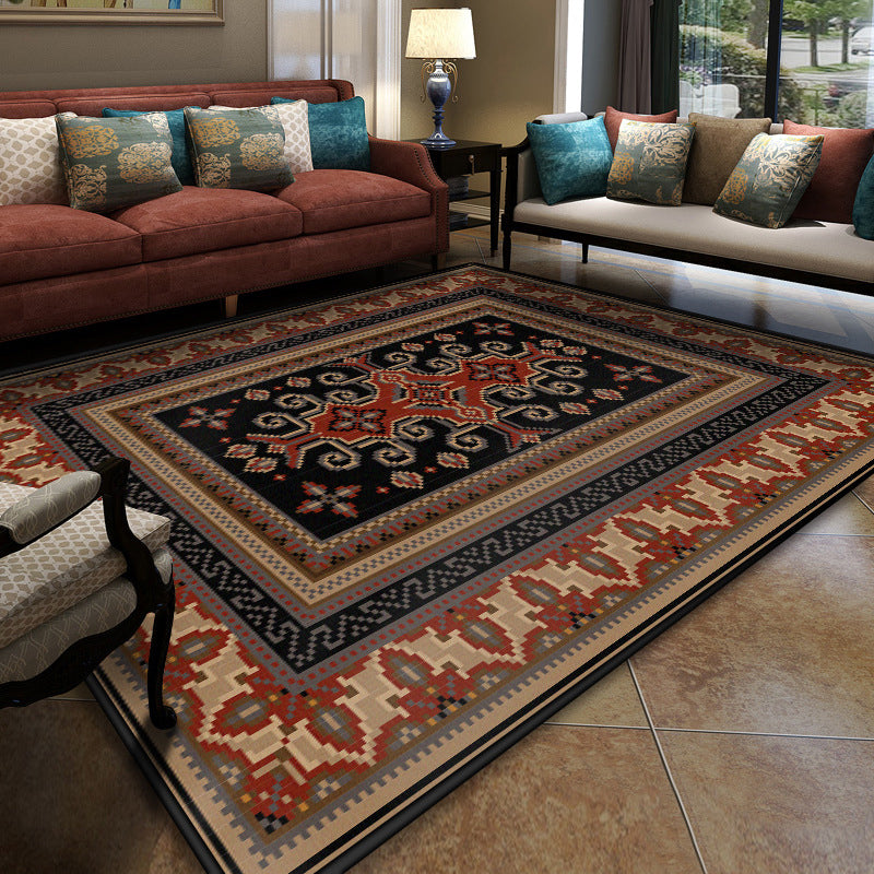 Sikunuo | Turkish symmetrical geometric pattern rug Multicolored polypropylene rug Pet-friendly Non-slip Stain-resistant rug for hallway