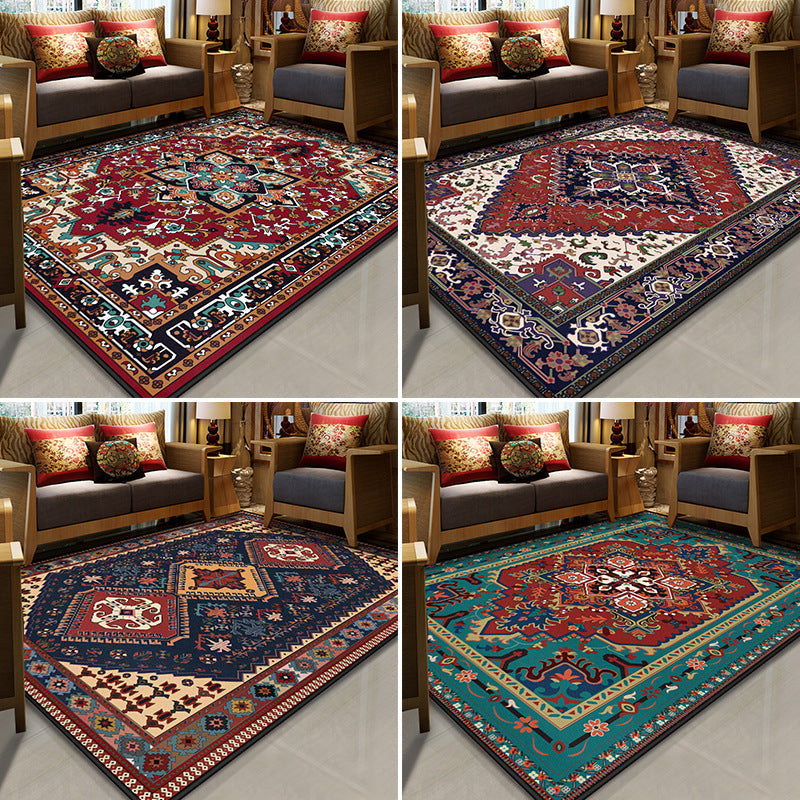 Sikunuo | Stralendel Multi-colored Flower Rug Synthetic Moroccan Rug Washable Pet-friendly Non-slip Rug for Room