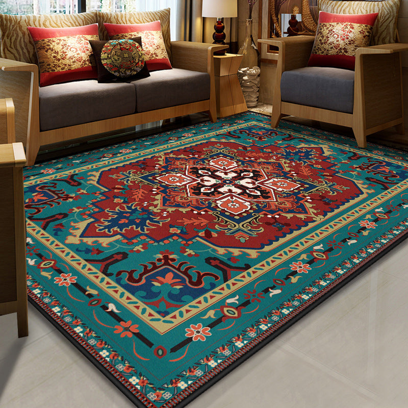 Sikunuo | Stralendel Multi-colored Flower Rug Synthetic Moroccan Rug Washable Pet-friendly Non-slip Rug for Room