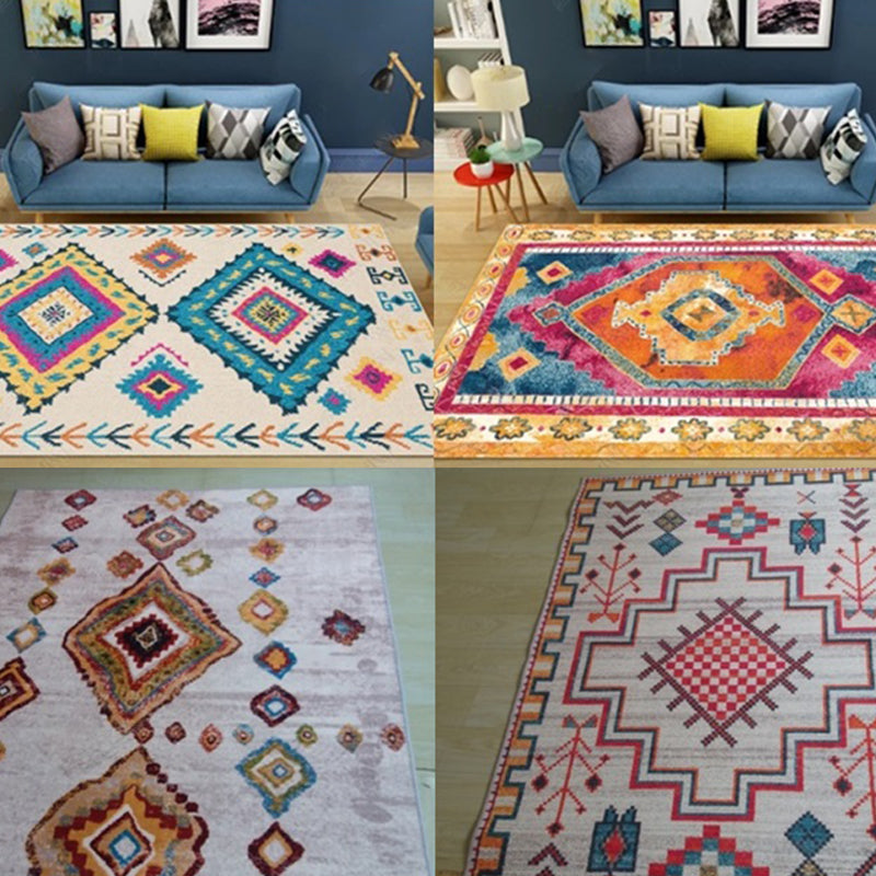 Sikunuo | Color back Moroccan style rug Polymer geometric pattern rug non-slip bottom machine washable stain-resistant rug for indoor use