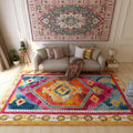Sikunuo | Color back Moroccan style rug Polymer geometric pattern rug non-slip bottom machine washable stain-resistant rug for indoor use