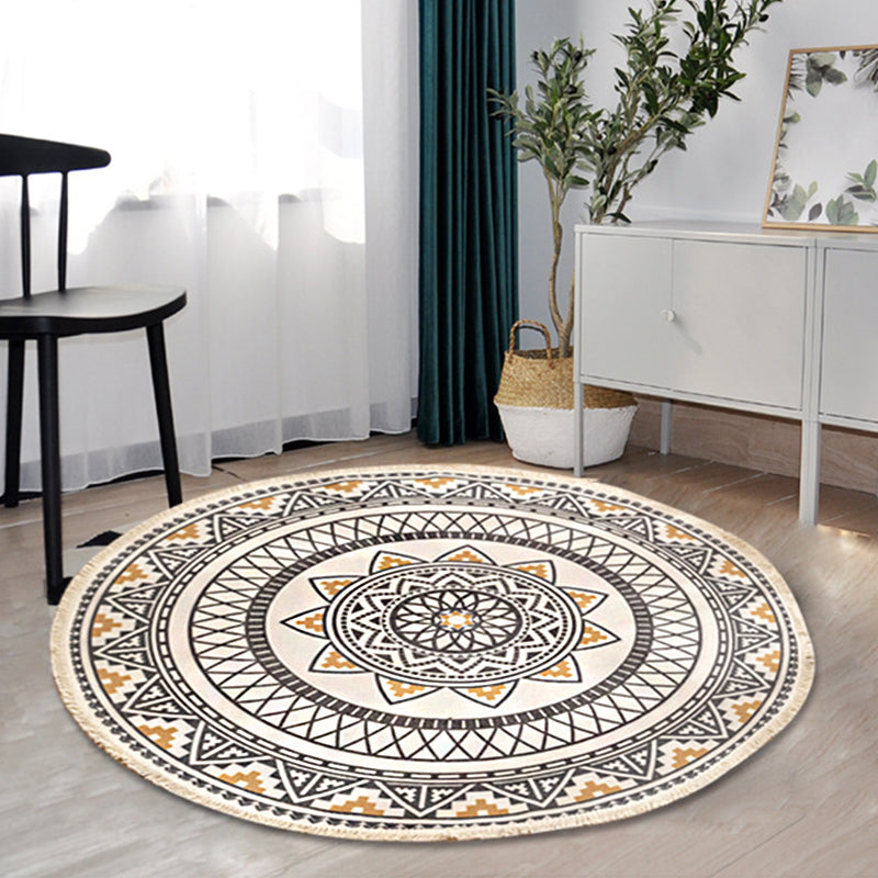 Sikunuo | Boho-Chic Bedroom Rug Multicolored Mandala Rug Made of Cotton Washable Area Rug