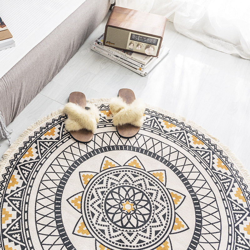 Sikunuo | Boho-Chic Bedroom Rug Multicolored Mandala Rug Made of Cotton Washable Area Rug