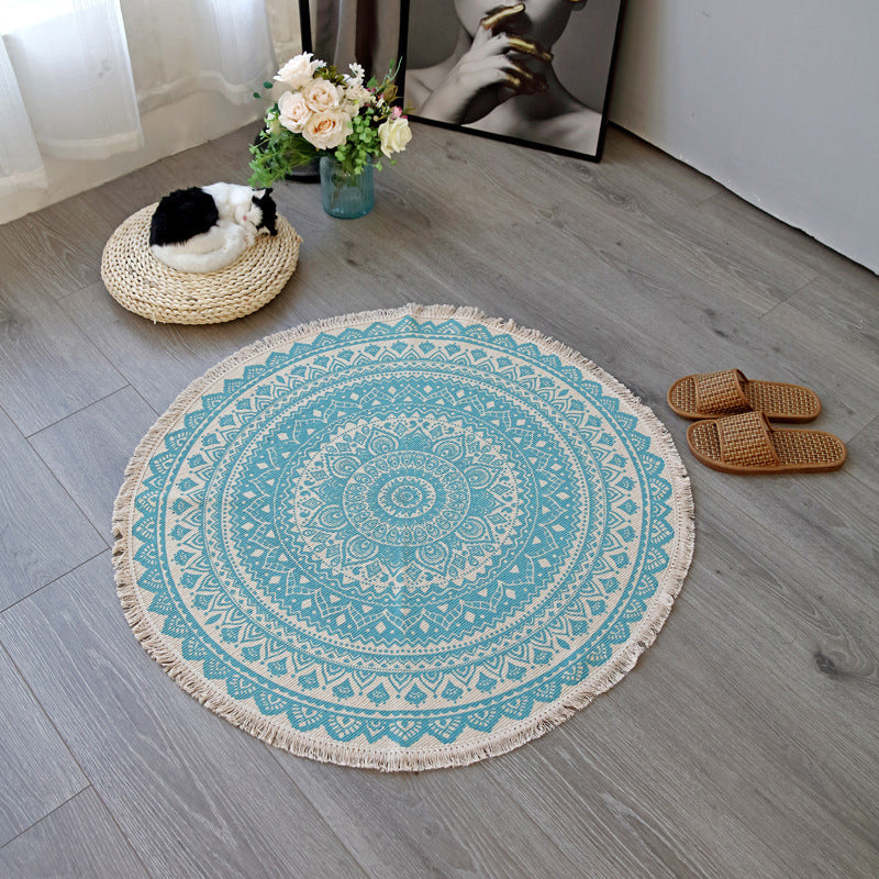 Sikunuo | Boho-Chic Bedroom Rug Multicolored Mandala Rug Made of Cotton Washable Area Rug