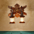 Sikunuo | Black Candle/Lantern Wall Lighting Vintage Style Clear Glass/Marble 2-Light Indoor Wall Sconce with Wooden Back Plate