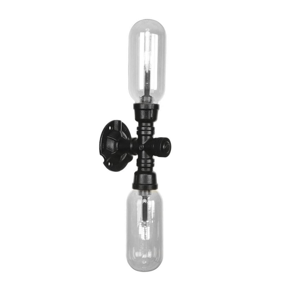 Sikunuo | Clear Glass Black Wall Lamp Capsule Shade 2/4 Light Industrial Wall Mounted Pipe Lighting