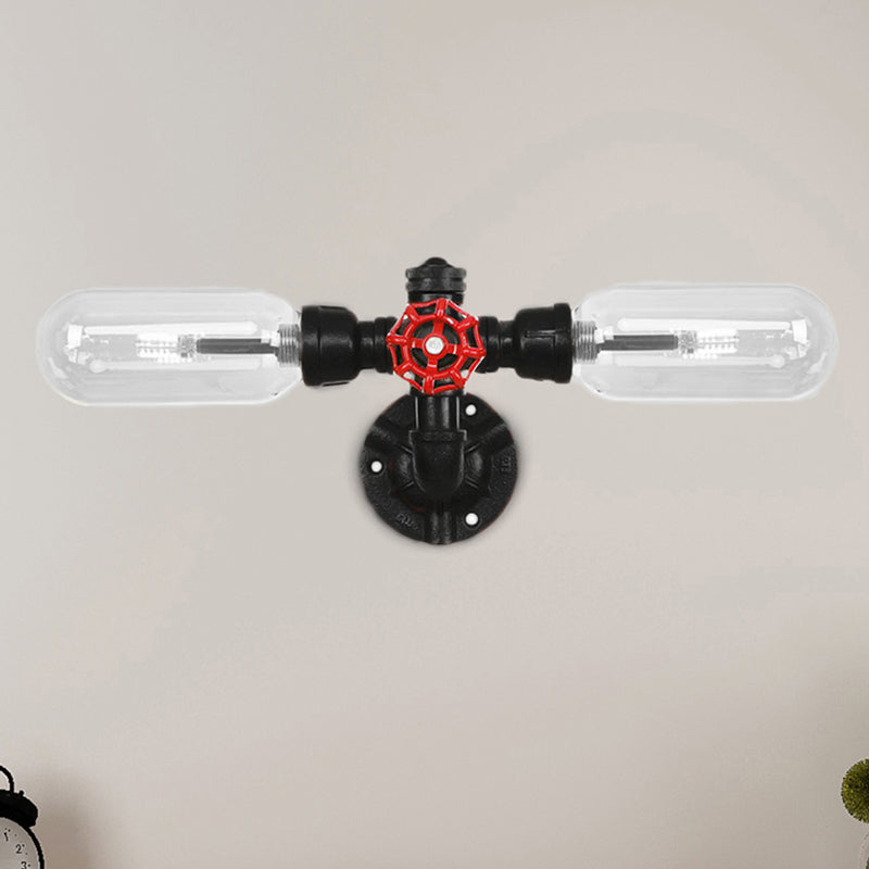 Sikunuo | Clear Glass Black Wall Lamp Capsule Shade 2/4 Light Industrial Wall Mounted Pipe Lighting