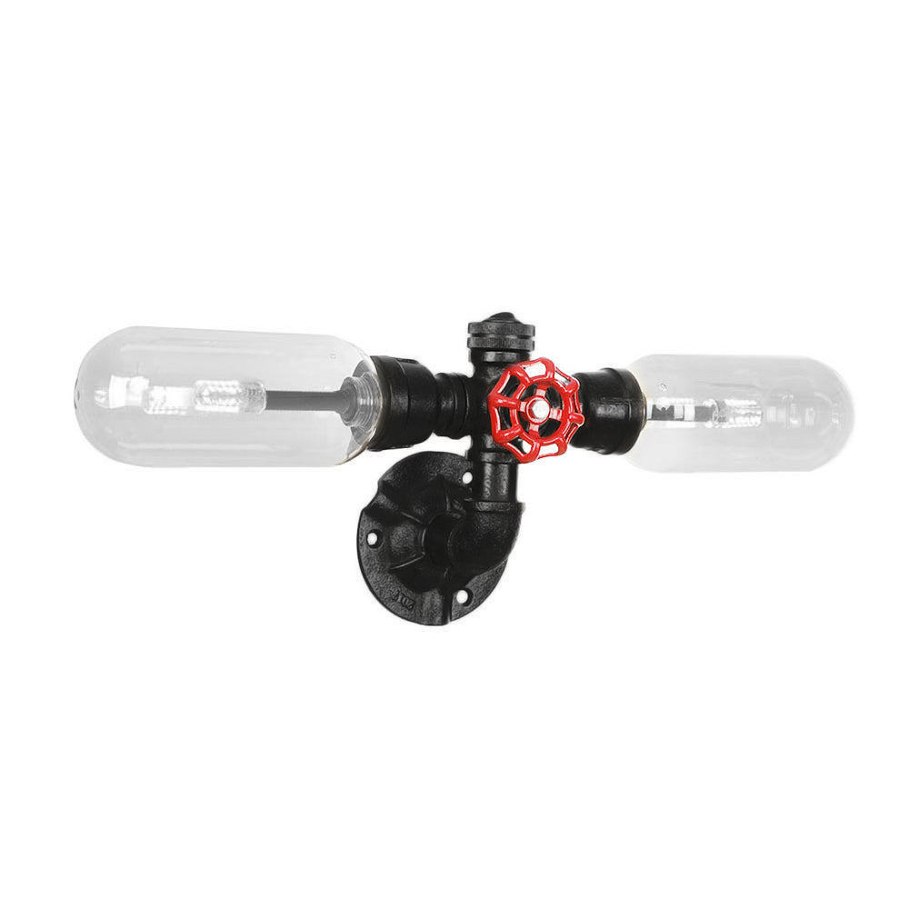 Sikunuo | Clear Glass Black Wall Lamp Capsule Shade 2/4 Light Industrial Wall Mounted Pipe Lighting