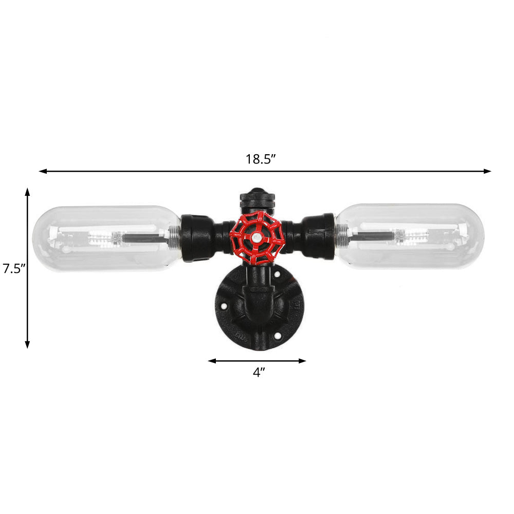 Sikunuo | Clear Glass Black Wall Lamp Capsule Shade 2/4 Light Industrial Wall Mounted Pipe Lighting
