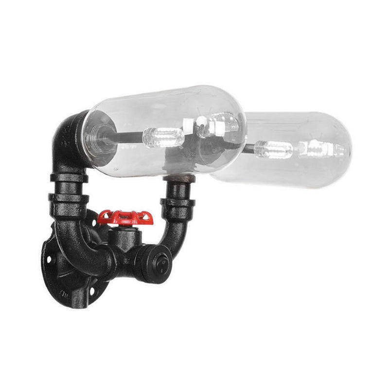 Sikunuo | Clear Glass Black Wall Lamp Capsule Shade 2/4 Light Industrial Wall Mounted Pipe Lighting