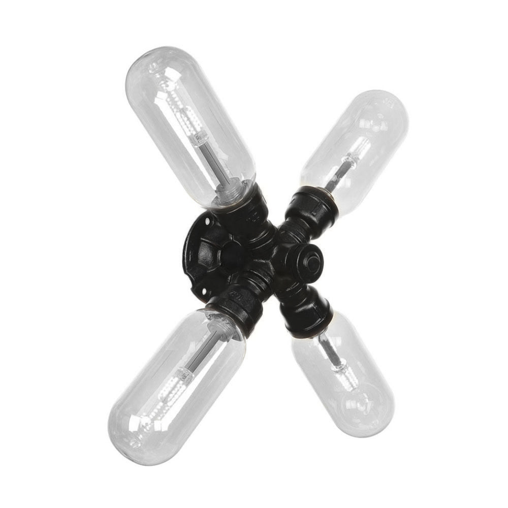 Sikunuo | Clear Glass Black Wall Lamp Capsule Shade 2/4 Light Industrial Wall Mounted Pipe Lighting