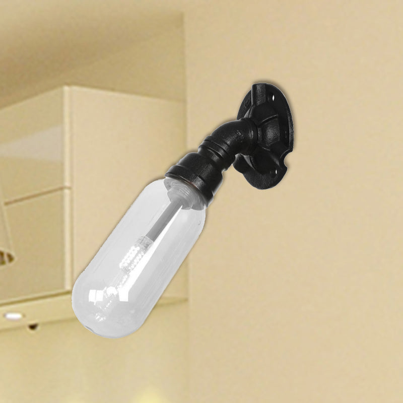 Sikunuo | Simple clear glass wall-mounted tube light industrial black oval living room wall lamp