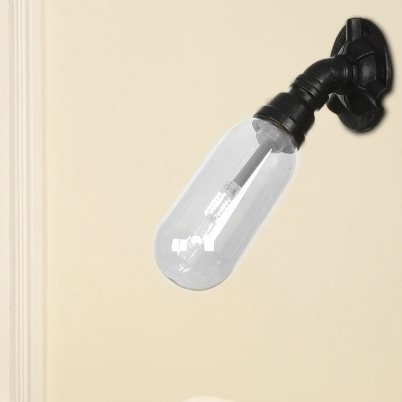 Sikunuo | Simple clear glass wall-mounted tube light industrial black oval living room wall lamp